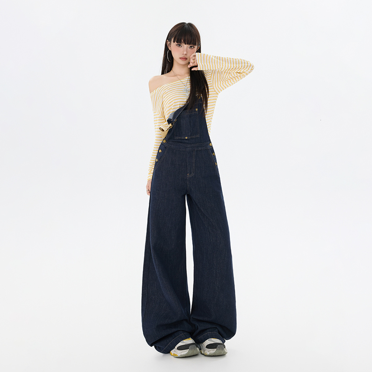 Dark Blue Denim Overalls Designer Pants For Women Autumn/winter New Style High-waisted Slimming Straight-cut Loose Wide-leg Floor-length Jumpsuit