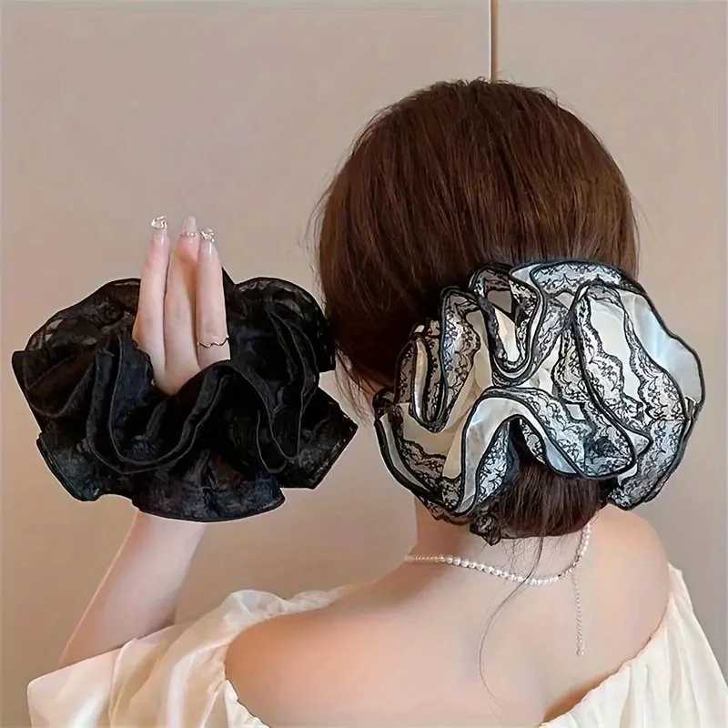 French Lace Sausage Hair Band Women Elegant Double-layer Mesh Hair Ring Fashion Hair Tie Rubber Band Girl Hair Accessories H260324