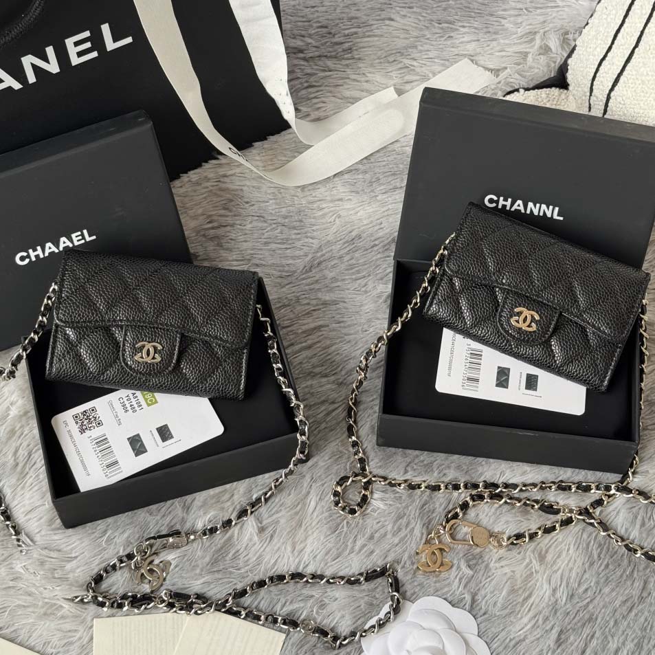 designer bag Premium Luxury Wallets Women's Card Holders Caviar Lambskin Chain Bags Mini Shoulder bag Solid Colors Metal Chain Cute Diamond wallet bag A81082.