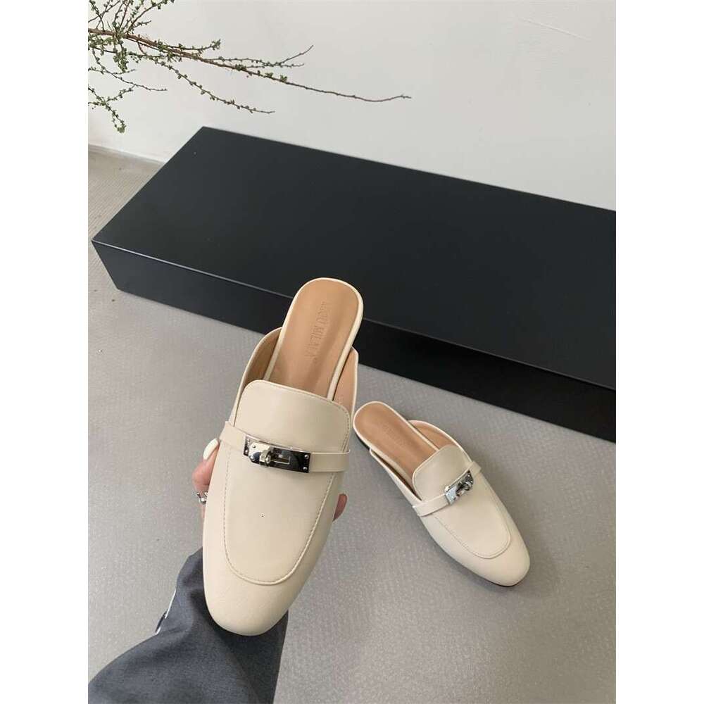 Women Summer Open Toe Mules For Outdoor Wear New Model With Horsebit Buckle Flat Shoes Genuine Leather Popular Slip On Sandals