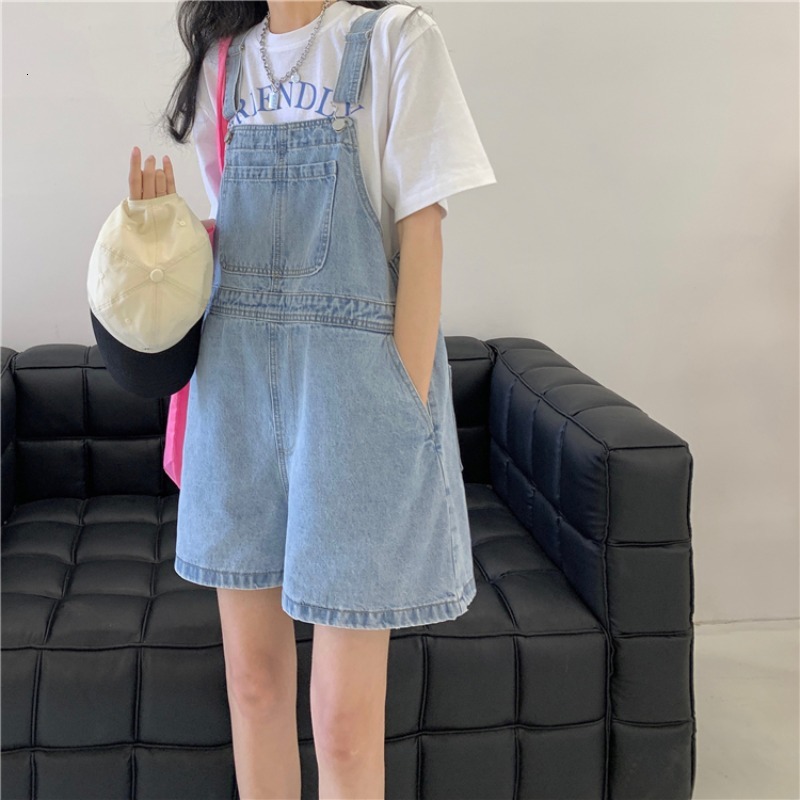 Denim Overalls For Women Summer Korean Version New Loose Fit Covering Flaws Wide Leg Pants Petite Shorts Designer Pants Age-reducing Pants