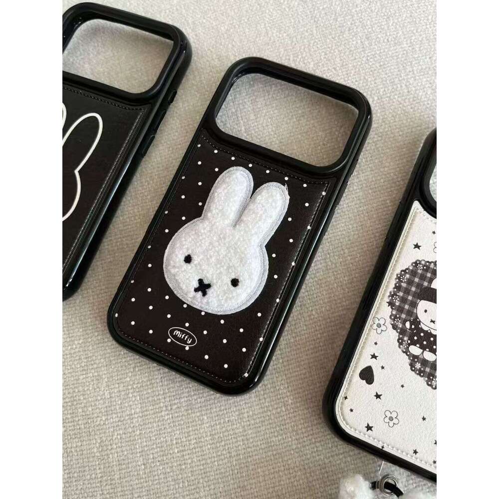 Polka Dot Embroidered Miffy Rabbit Compatible with iPhone 17 Pro Max Leather Texture Phone New 16/15/14 Soft Case 13