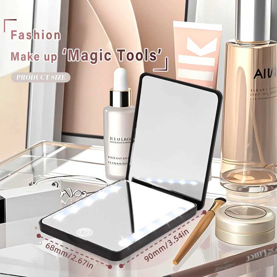 Vanity Rechargeable Pocket Makeup Mirror Double Sided 1X/2X Magnification Lighted Travel Compact Cosmetic Mirror for Women Gifts H260324