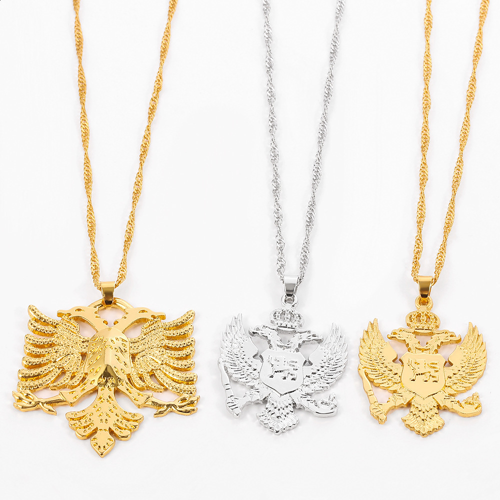 Albanian Eagle Necklace Alloy Electroplated Hollow Eagle Pendant Necklace Large and Small Sizes 210331