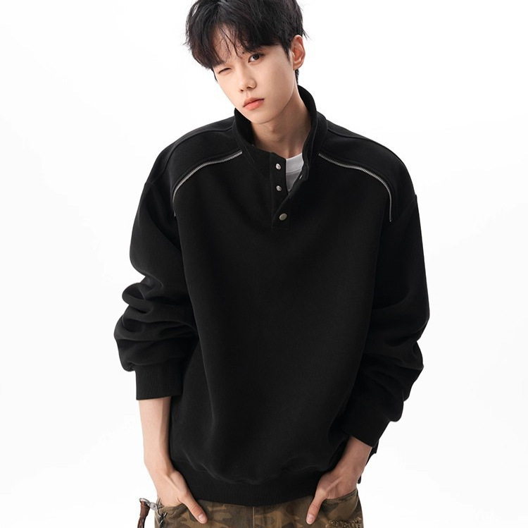 400G American-style casual stand-up collar sweatshirt for men and women autumn design casual pullover loose-fitting sports top 240828