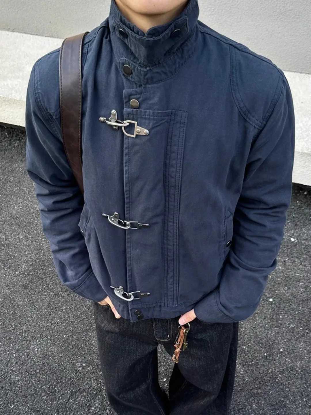 Deconstructed Stand Collar Workwear Jaet oulder Pad ex Early Autumn Top Zipper Closure Aircrt Button Casual Sle C260325