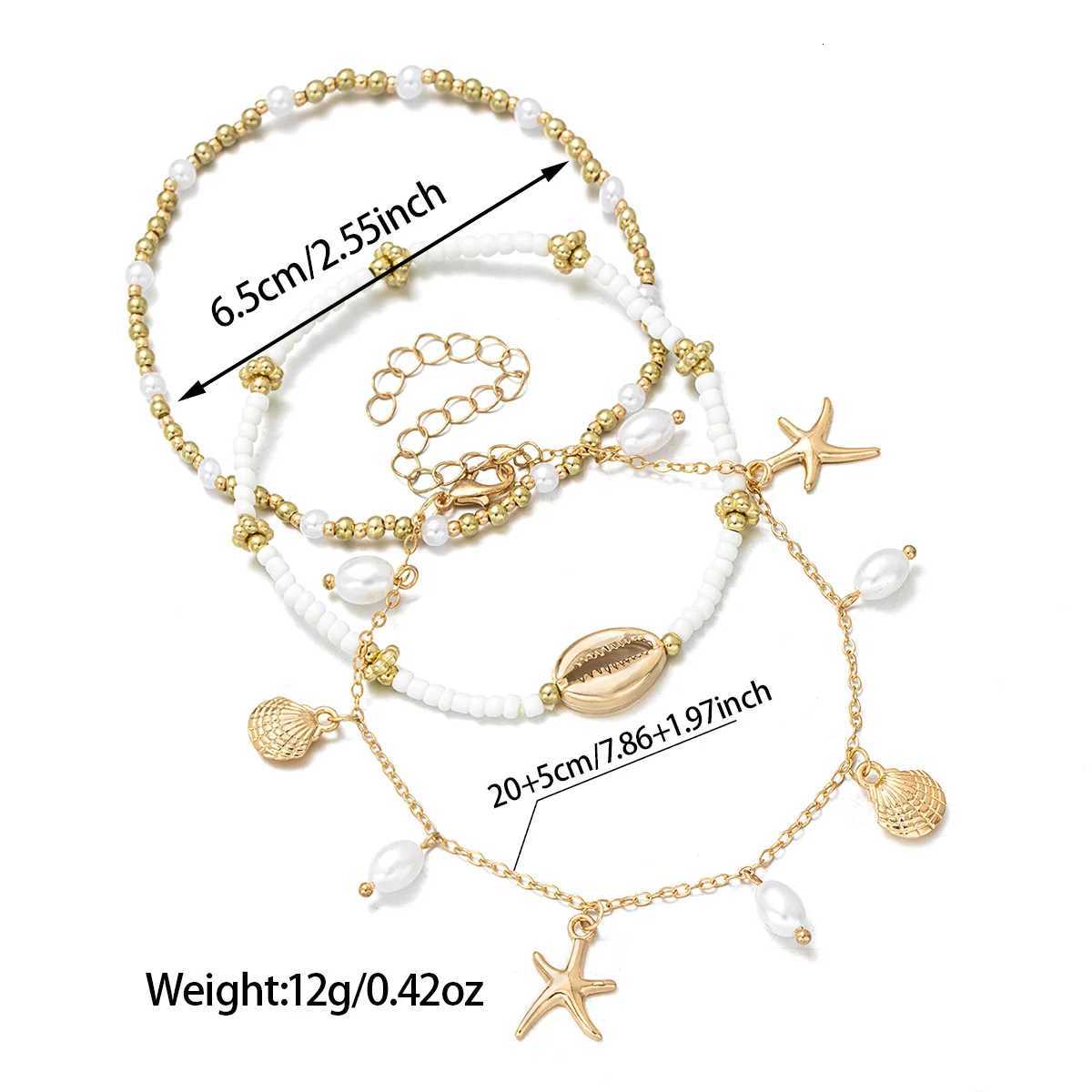 3 vacation beach style alloy shell scallop tassel ankle chains multi-layer layered summer bead womens ankle chains H260325 - view 6