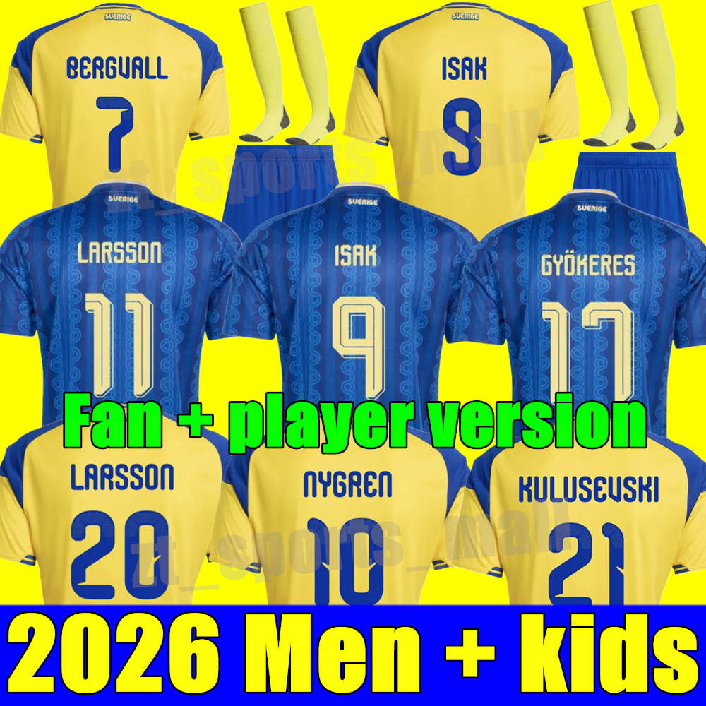 2026 Sweden World CUP Soccer Jerseys 26 27 Home Away Jersey Fans Player Men kids kit GYOKERES ISAK NYGREN KULUSEVSKI SEMA ELANGA BERGVALL Maillot Football Shirt