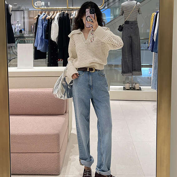 2026 Autumn New Designer French Style Young, Sweet, and Soft Collar Beaded Hollow Knitted k30 Women's Top