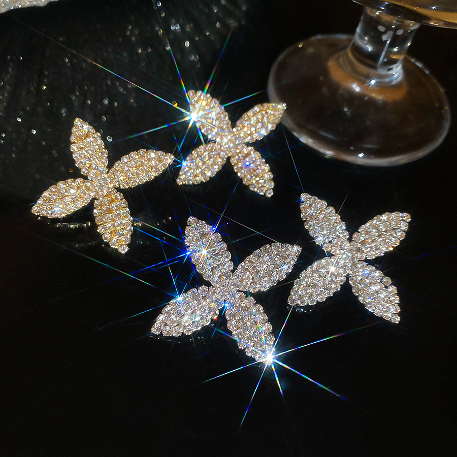 Silver needle diamond-studded flower European and American cross-border unique exaggerated earrings, light luxury high-end earrings with a niche desig - view 5
