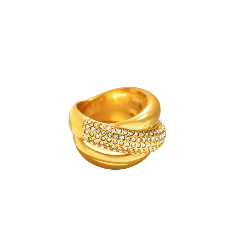 fashion ring desigenr for women geometric cross diamond inlaid zircon exaggerated stainless steel 18k gold ring