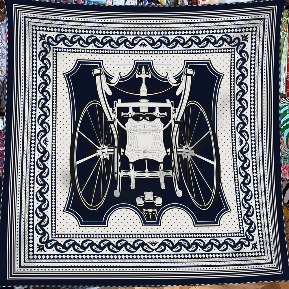 POBING 30 Silk 70 Cashmere Scarf Women Hand Rolled Carriage Wheel Square Scarves Wraps Bandana Big Hijabs Female Foulard 135CM 260324