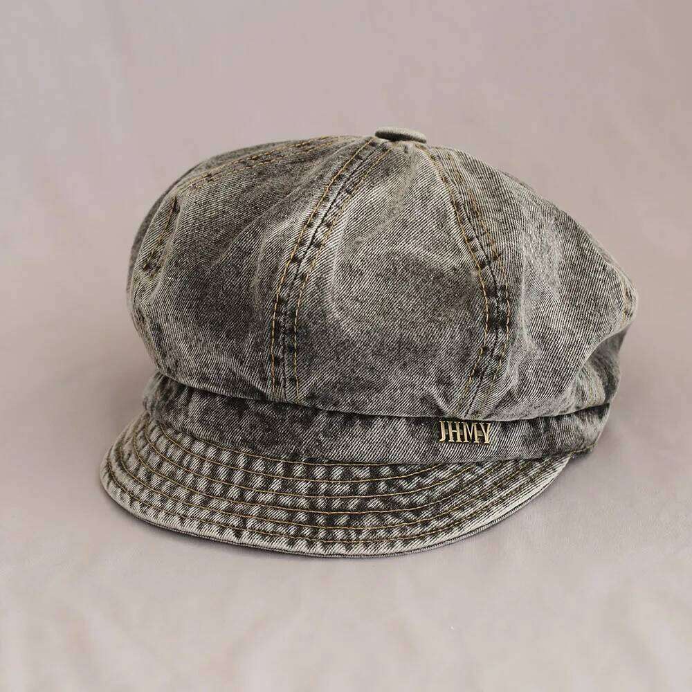 Newsboy Hat Women Octagonal Cap Beret Denim Vintage Washed Blue Retro English Style Spring Autumn Painter Accessory For Outdoor Qian Pan - view 6
