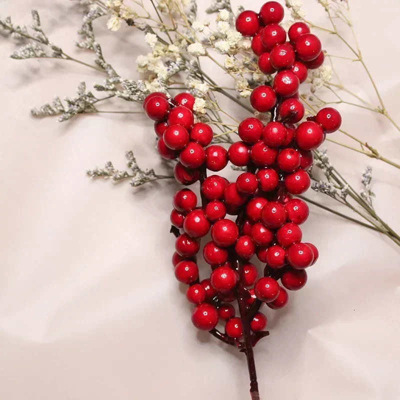 501branch Christmas Artificial Berries Stem Red Holly Berry Fake Flowers Plant for Xmas Tree Year Party Home Decor Ornament 260318BJ - view 5