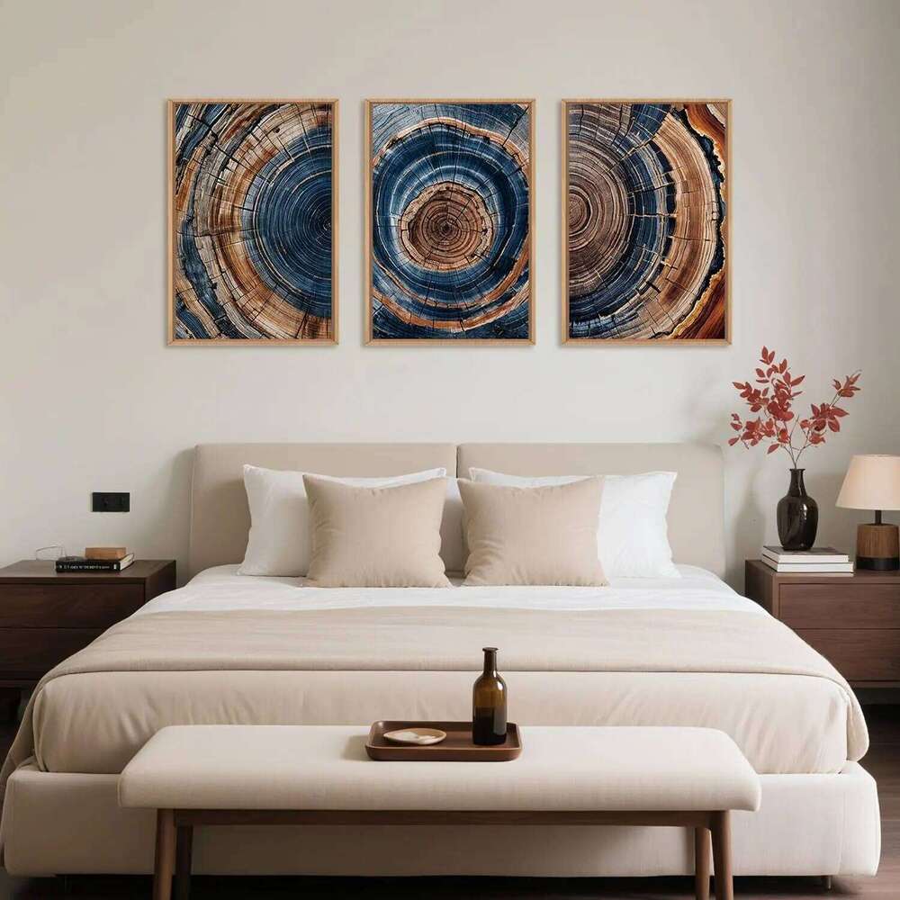3pcs Colorful Tree Canvas Abstract Blue-brown Wood Grain Wall Decor Natural Ring Texture Art Home Decoration Print 26Y0325