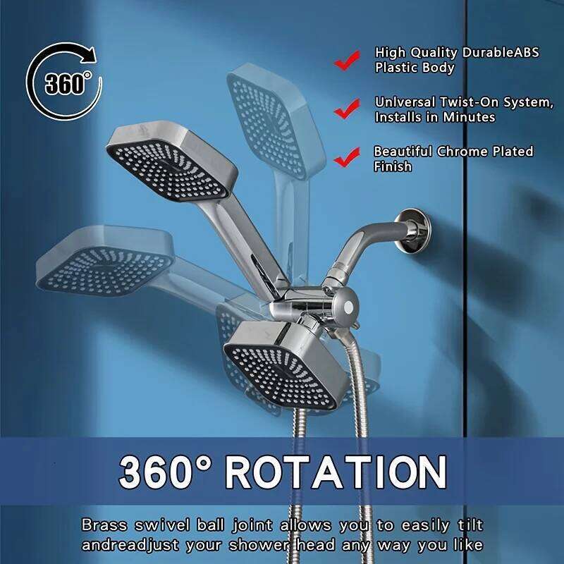 High-Flow 2-in-1 Handheld Rain Shower Head Set, Equipped with Long Hose and T-Shaped Valve - Durable Abs Material, Wall-Mounted,26Y0325