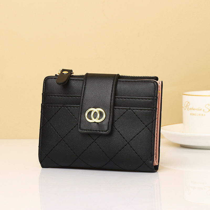 Women's short wallet with a light luxury and high-end feel, classic small fragrance embroidery thread, student card bag, and coin purse
