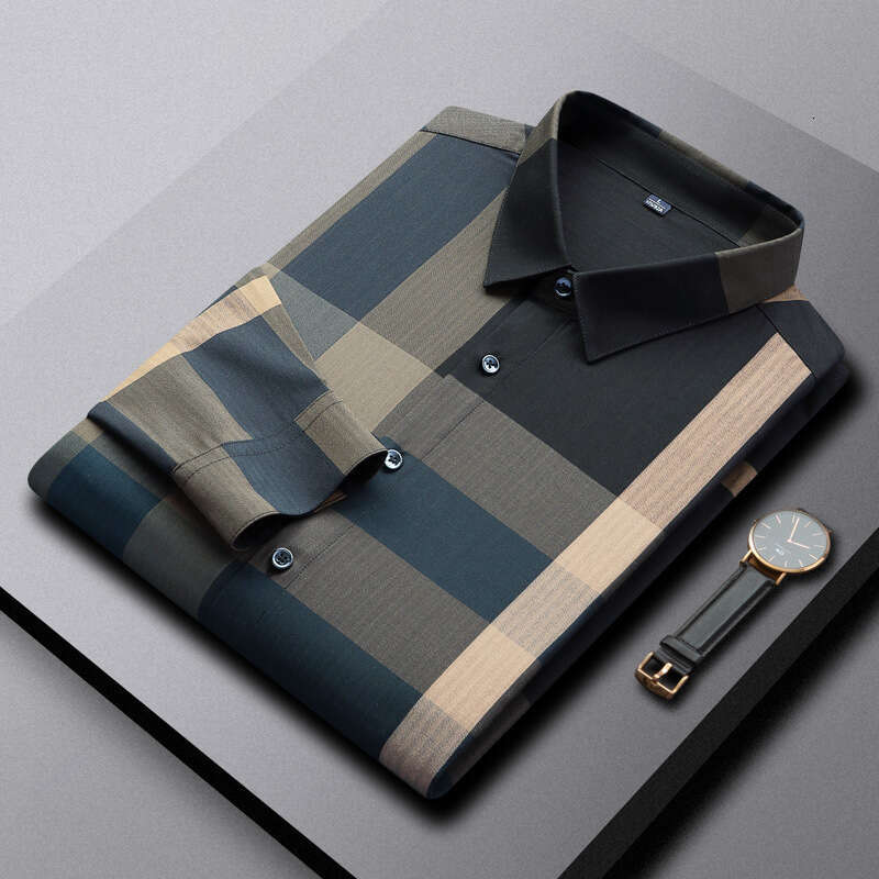 Men's High-End Fashion Casual Non-Iron Plaid Striped Long Sleeve Shirt For Men