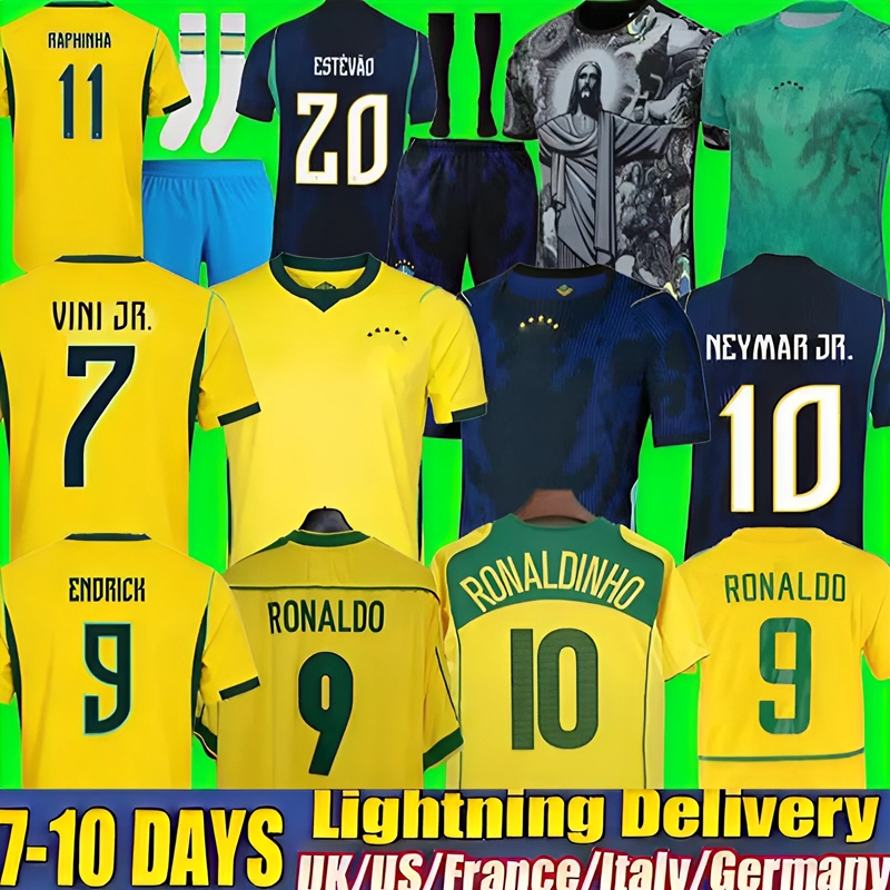 NEW 26 27 Brasil Soccer Jerseys 25 26 BraziLS Retro Jersey NEYMAR JR VINI JR Endrick Ronaldo PELE Vintage Ronaldinho Camisa De Futebol Brasil Kid Kits 1998 2002 2004
