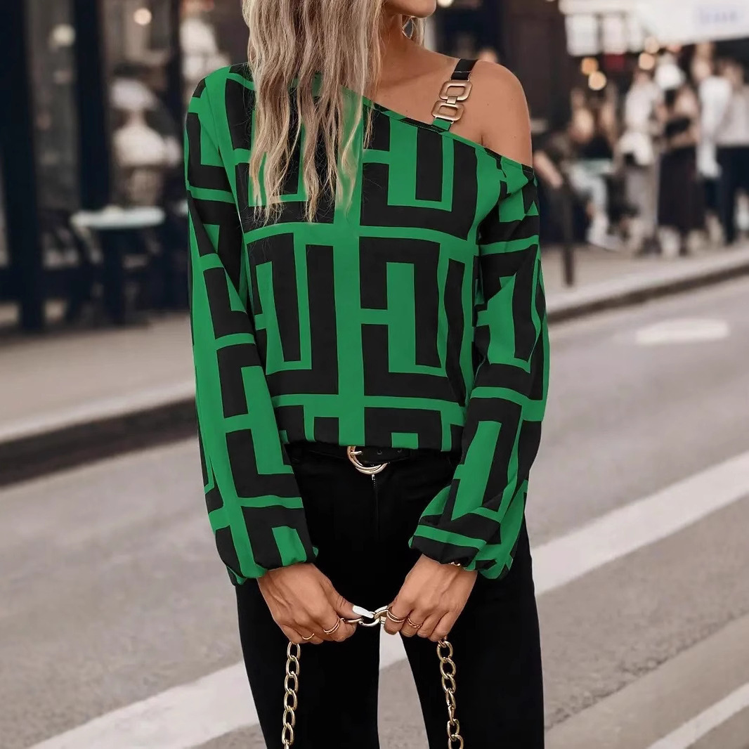 Luxury Brand Designer Clothes Foreign Trade Eurean And American Women's Clothing Spring And Autumn Fashion Geometric Print Versatile Long-Sleeve 