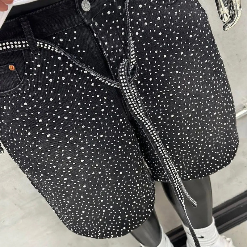 Men's Shorts Full Diamond Craft Hip Hop Gothic Gym Summer Shorts Low Waist Denim Sweatpants Summer Retro Casual Baggy Street Men's Clothing 