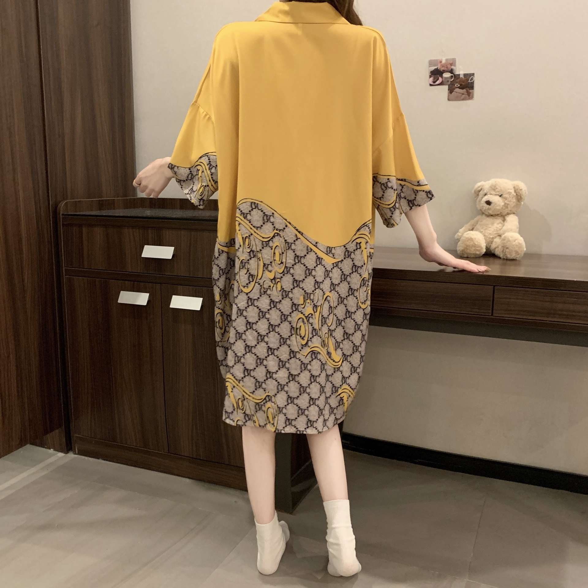 Home wear Women's Pajamas Spring Summer Ice Silk High End Cardigan Style Loungewear Set Soft Breathable Lightweight Comfortable Orange