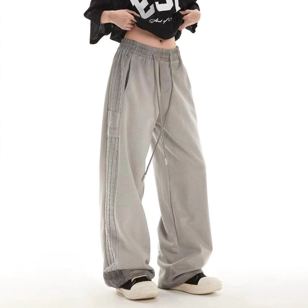 Original Hemming European and American New Style Plus Size Striped for Women Autumn Loose Straight Casual Pants Sweatpants