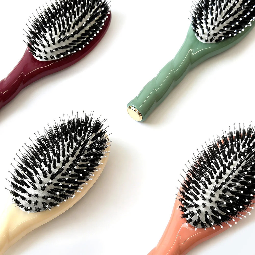 Macaron Large Size Boar Bristle Hair Brush Air Cushion Comb - Scalp Massage Detangling Hair Care Styling Tool 260325