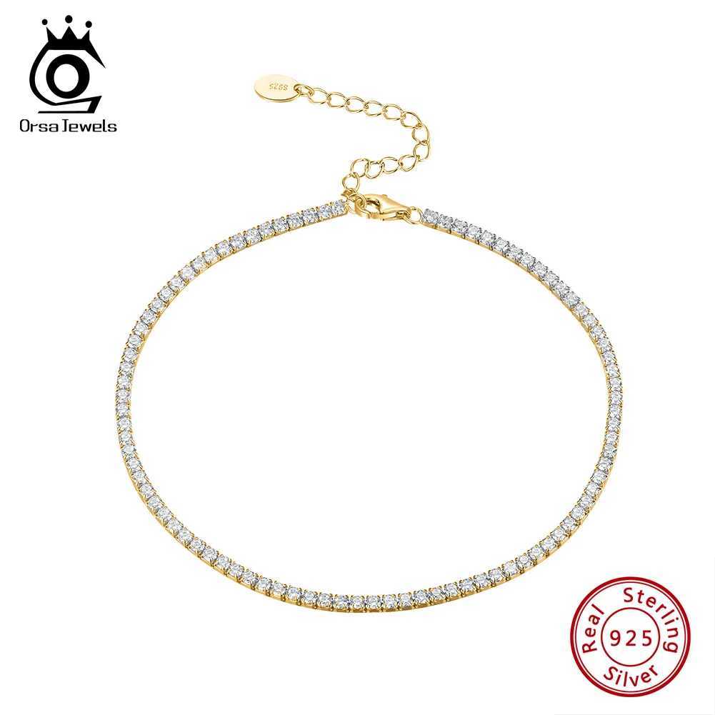 ORSA JEWELS Hip Hop 925 Sterling Silver Tennis Chain Anklets for Women Boho Zircon Beach Barefoot Sandals Anklet Jewelry SA03 H260325 - view 3