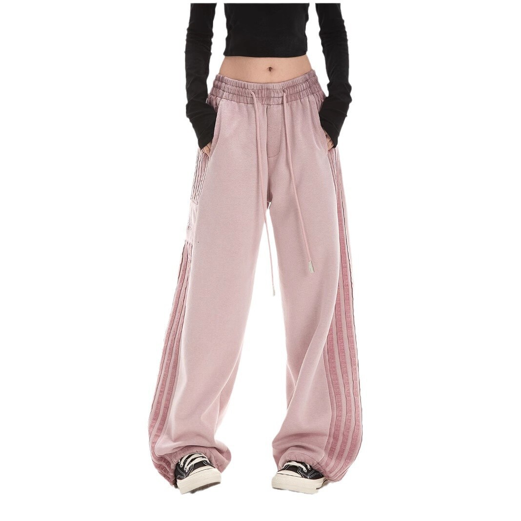 Original Hemming European and American New Style Plus Size Striped for Women Autumn Loose Straight Casual Pants Sweatpants