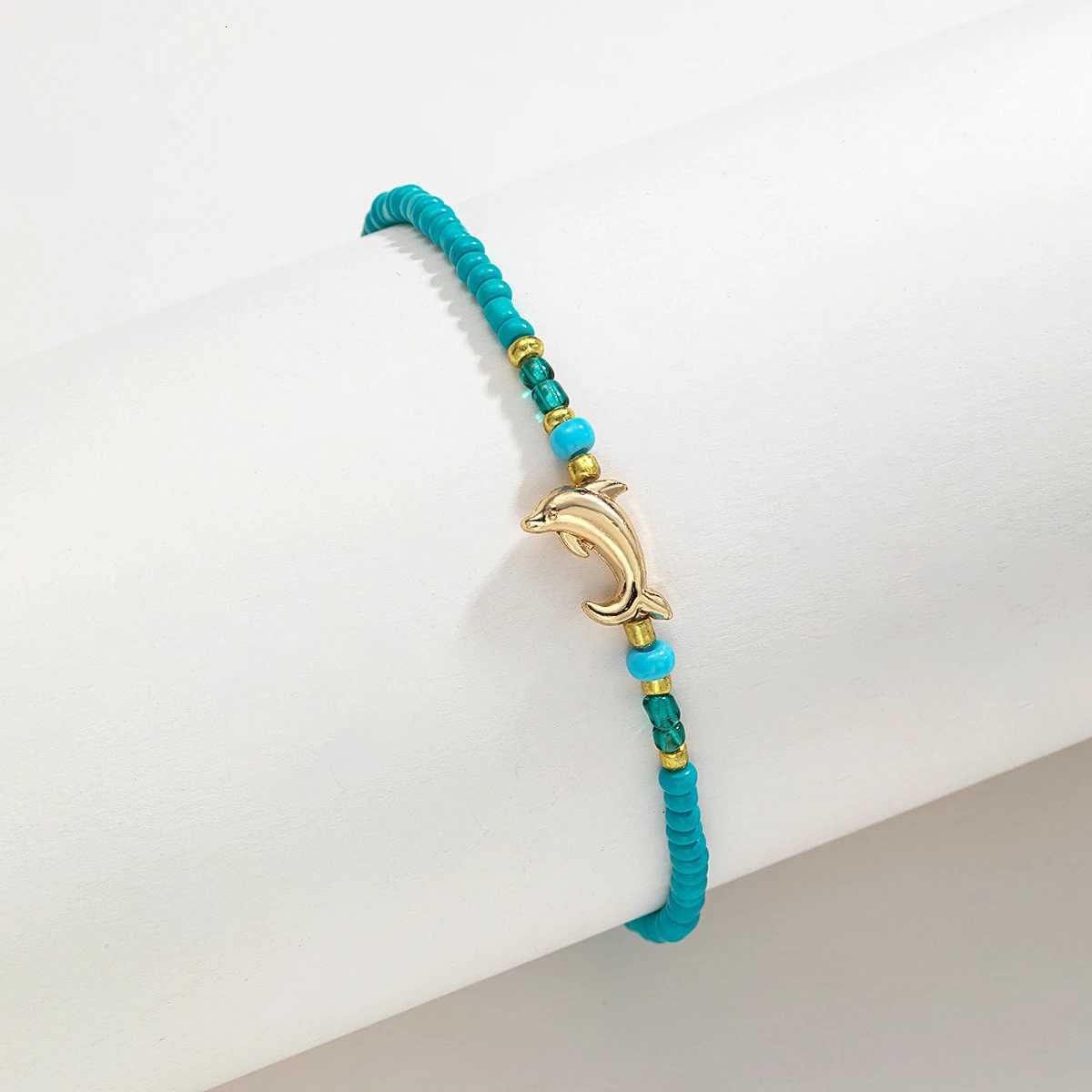 Bohemian style colorful rice beads mixed with little dolphin beach womens anklet H260325 - view 6