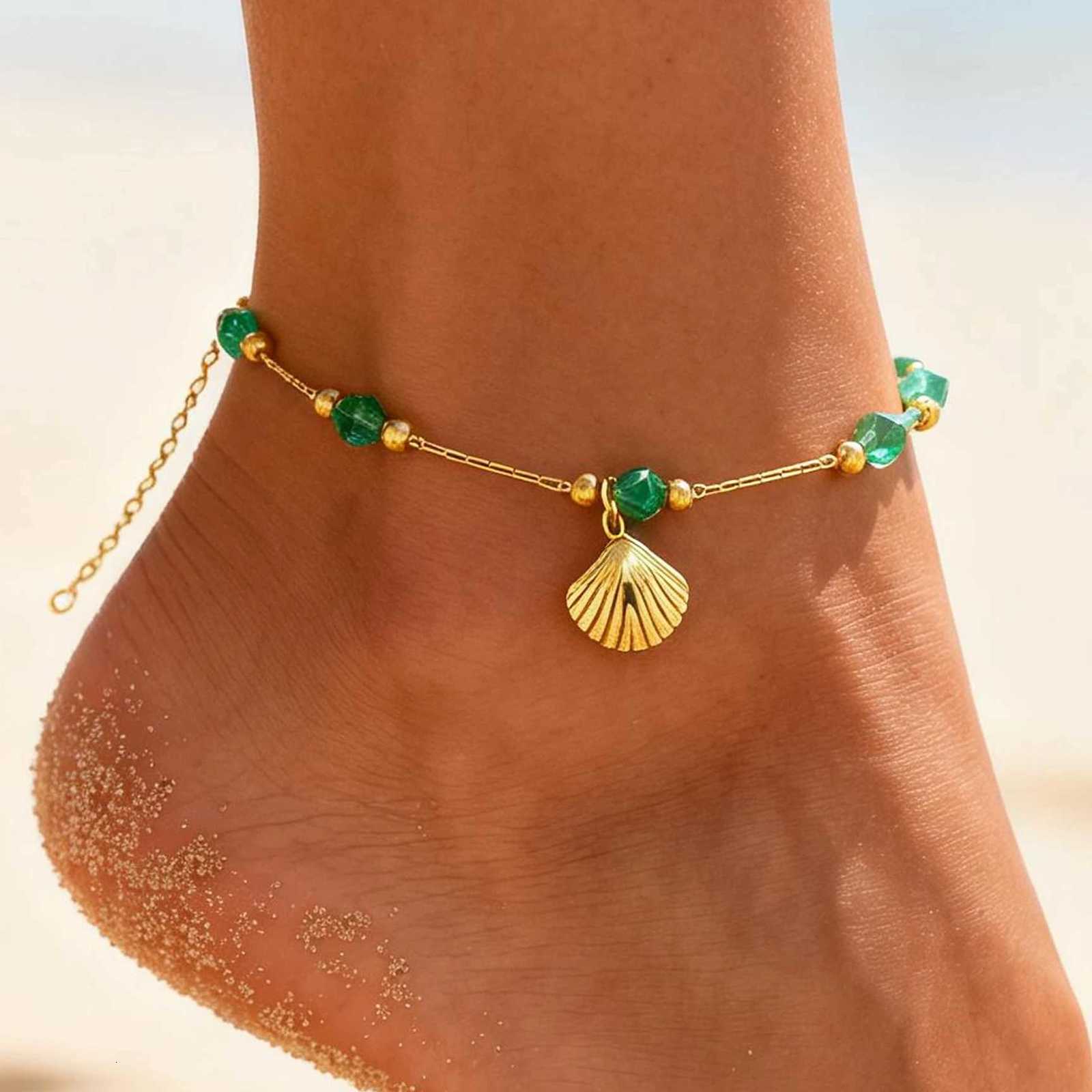Adjustable Anklet Women Shell Gold Plated Ankle Hawaiian Beach Seashell Golden Beads Crystal Beads Foot Jewelry Gifts H260325 - view 5