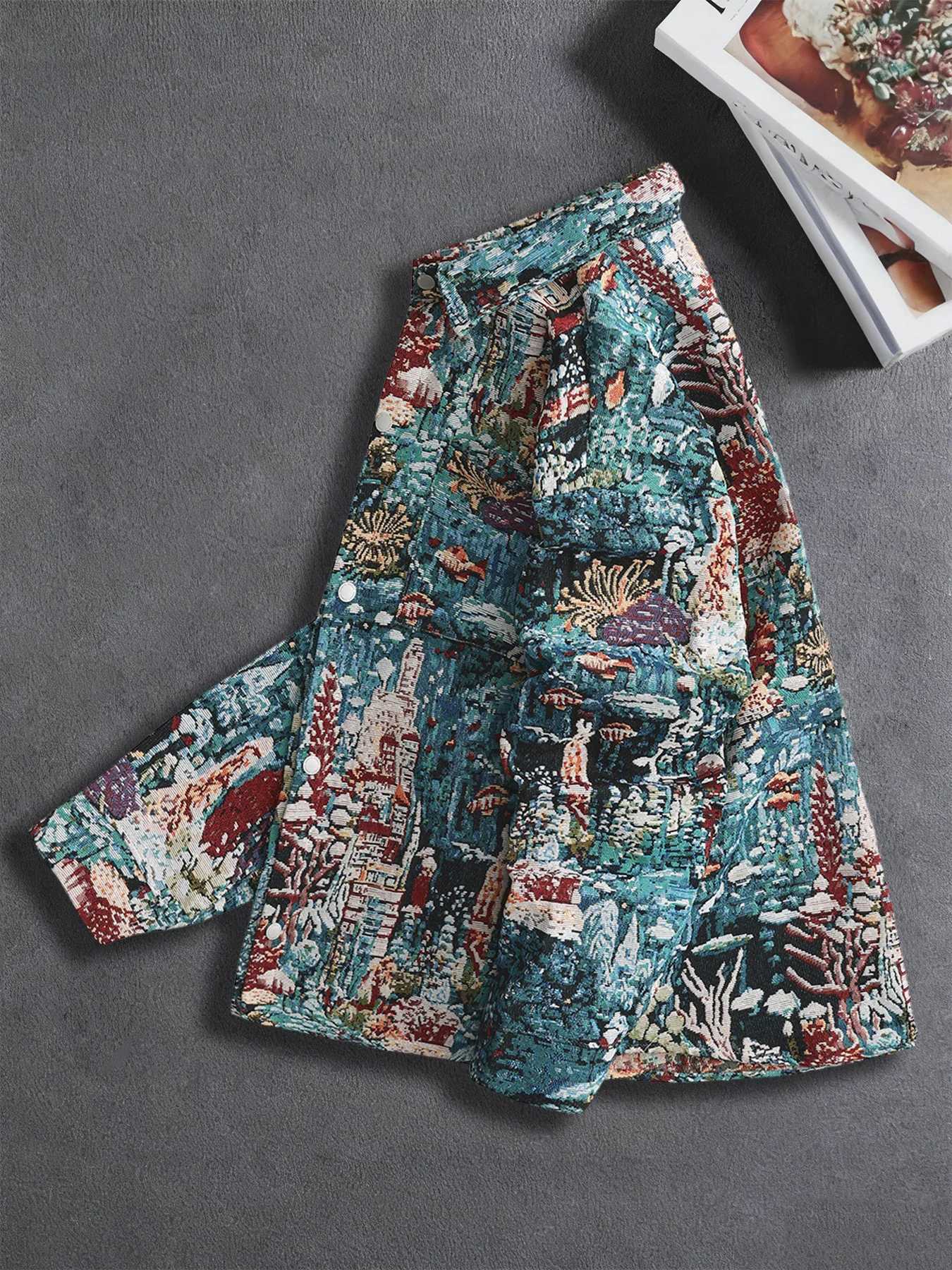 Spring and Autumn New Mens Ocean World Colorwoven Jacquard Trendy Fashion Polo Collar Jacket for Everyday Commuting C260325