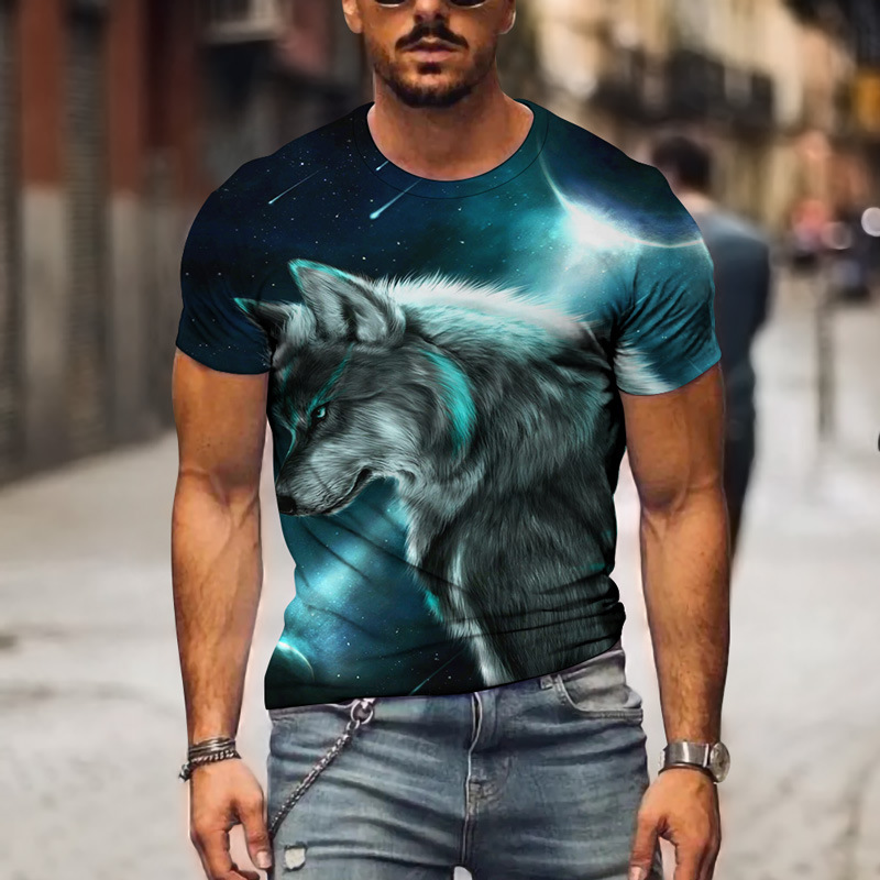 Men's Trendy Crew Neck Short Sleeve Tees | European-American Style Creative 3D Digital Print Pullover