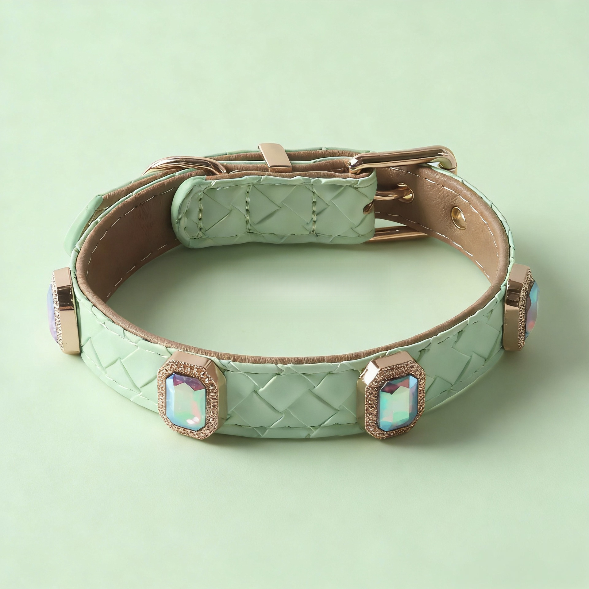 Dog Collar Cat Leather Necklace Durable Woven Leash With Rhinestones For Small Medium Pets Adjustable Comfortable