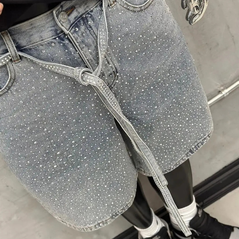 Men's Shorts Full Diamond Craft Hip Hop Gothic Gym Summer Shorts Low Waist Denim Sweatpants Summer Retro Casual Baggy Street Men's Clothing 