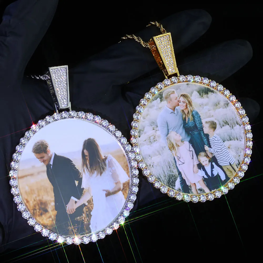 ESKEEM Big Circle Po Medallions Chain Pendant Iced Out Men Hip Hop Memory Picture Pendant Jewelry Christmas Gift 260324