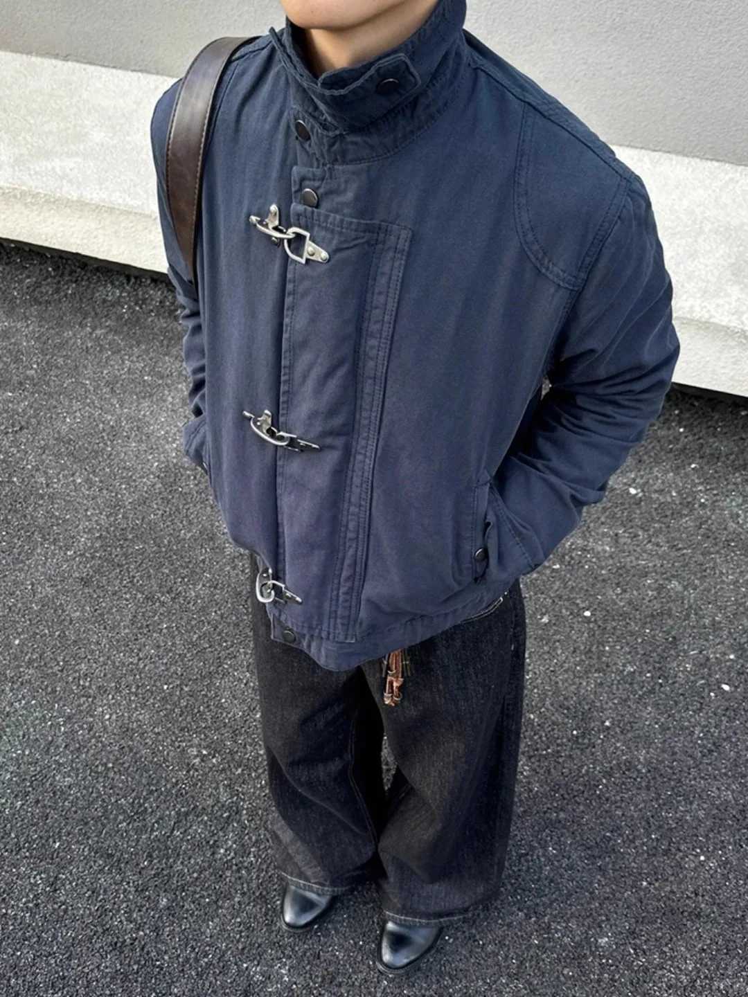 Deconstructed Stand Collar Workwear Jaet oulder Pad ex Early Autumn Top Zipper Closure Aircrt Button Casual Sle C260325