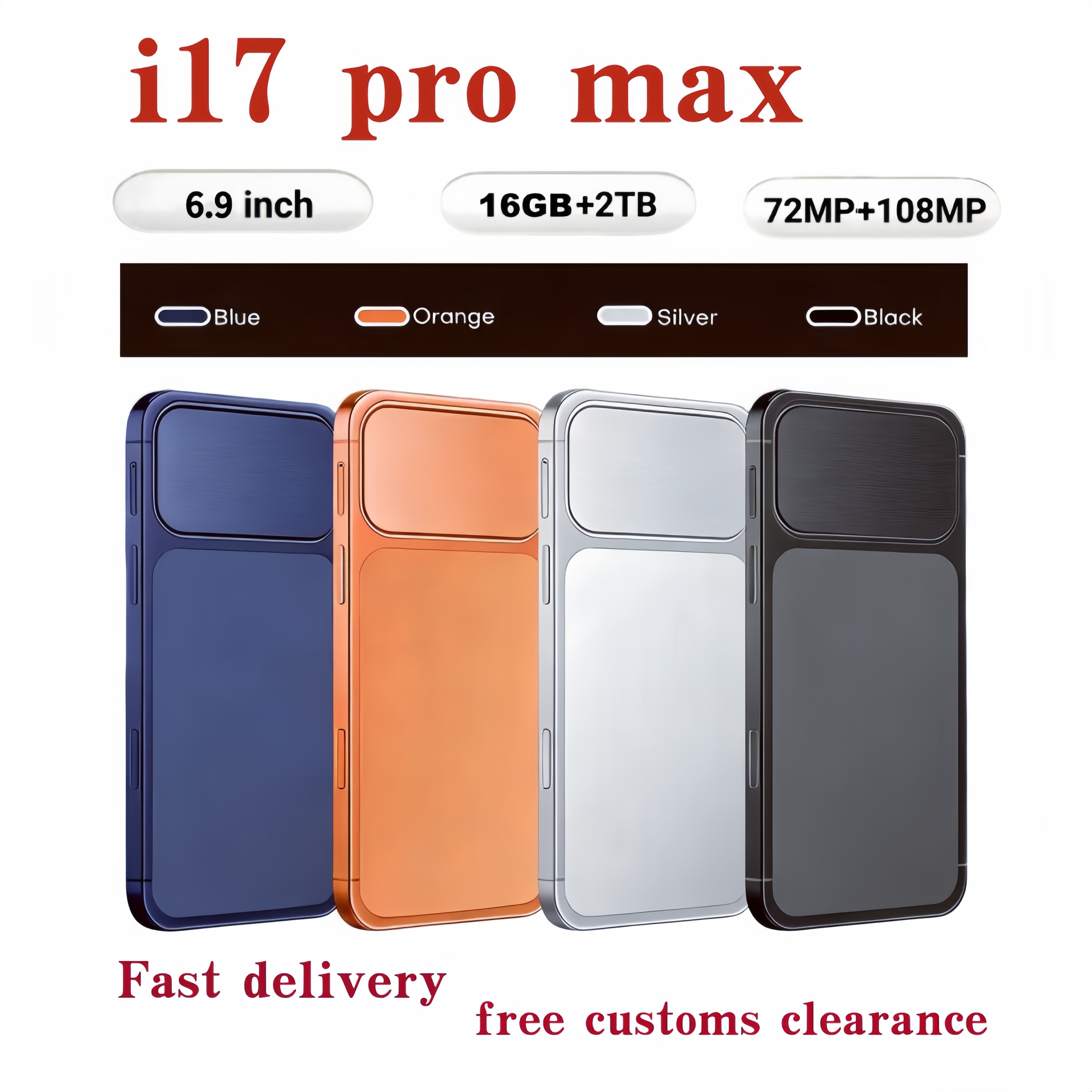 I17 Pro Max high definition large screen 16GB+2TB 5G smartphone battery life 20 million camera dual card dual standby large memory full network face recognition