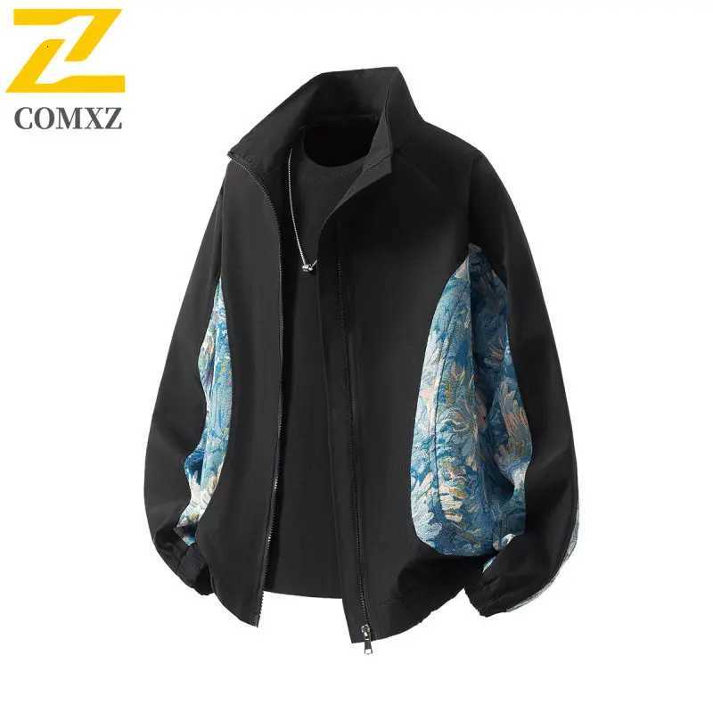 2025 New Mens Jacket Floral Embroidery Trendy Versatile Comfortable Breathable Collar Jacket Outdoor Casual Mens Zipper Coat C260325