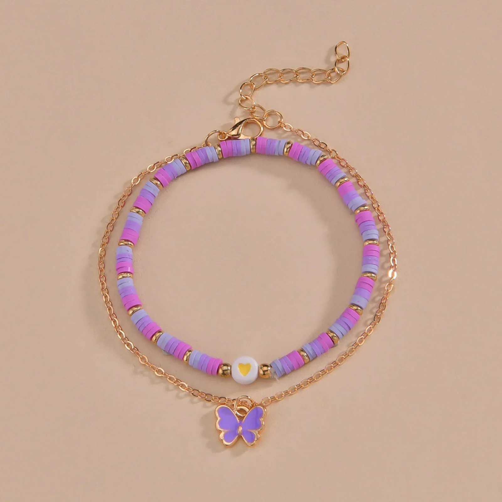 2pcs Girls Anklets Trendy Purple Bead String Butterfly Foot Chain For Women Summer Beach Leg Decoration Chain Jewelry Accessory H260325 - view 4