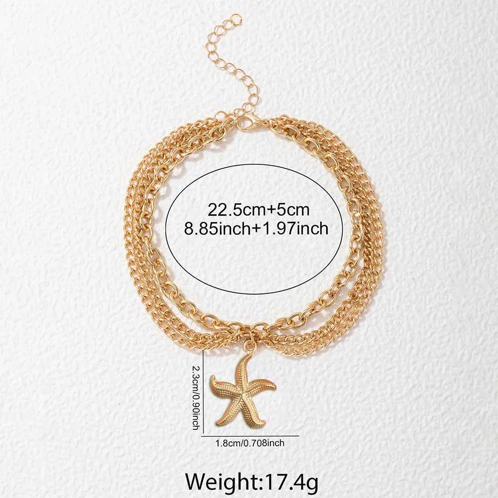 Stainless steel gold ankle chain retro style beach shell starfish double-layer stacked ankle chain womens jewelry gift H260325 - view 4