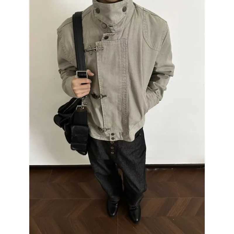 Unisex Turn Down Collar Jacket American Retro Short Workwear Coat Autumn Streetwear Casual Loose Fit Outerwear Man Harajuku New C260325