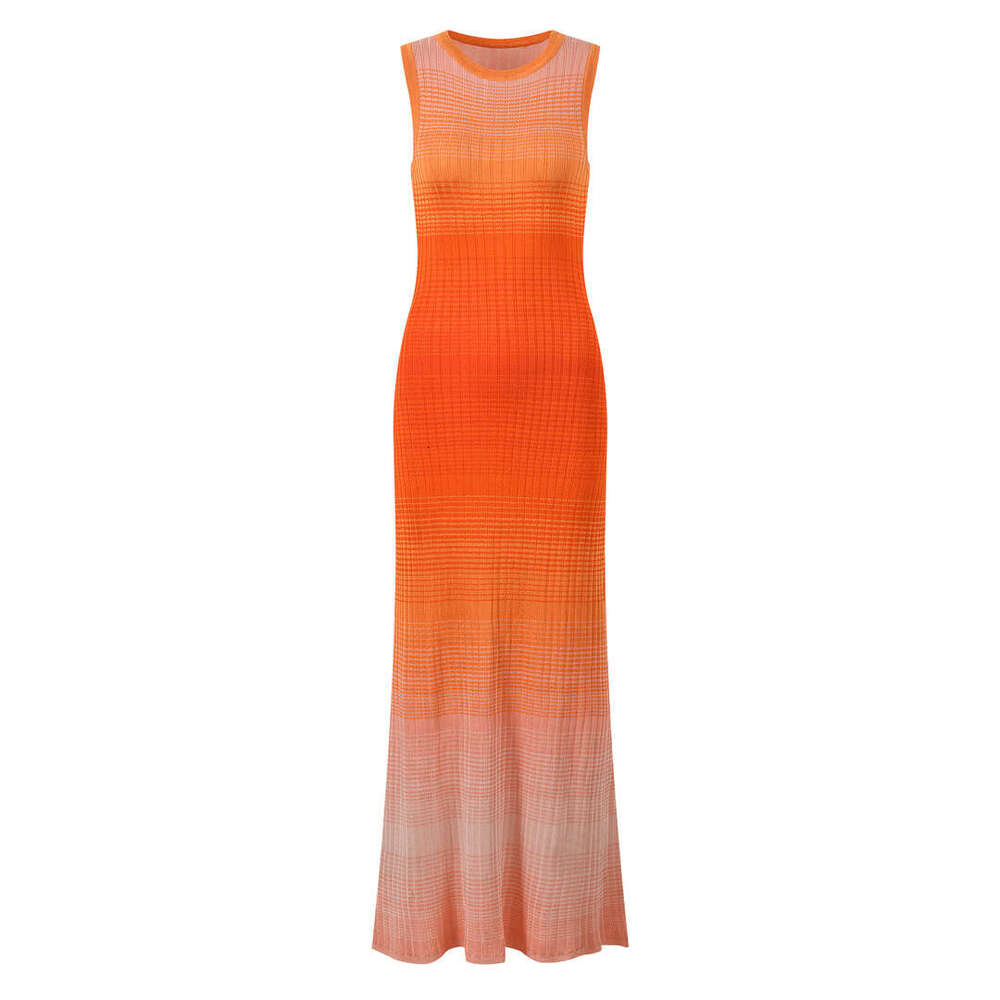 2026 Spring/Summer k30 Designer Romantic Orange Gradient Round Neck Slimming Elegant Women's Sleeveless Dress