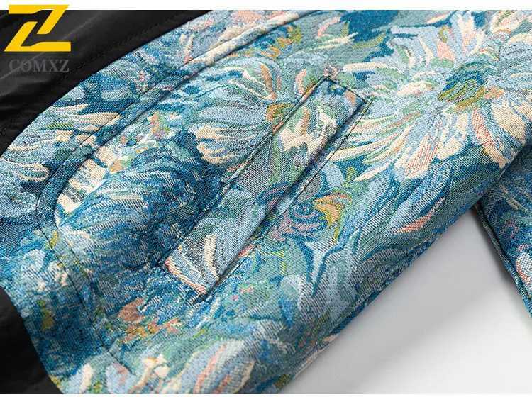 2025 New Mens Jacket Floral Embroidery Trendy Versatile Comfortable Breathable Collar Jacket Outdoor Casual Mens Zipper Coat C260325