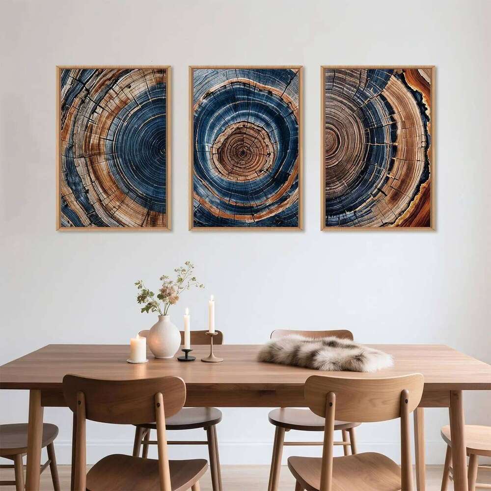 3pcs Colorful Tree Canvas Abstract Blue-brown Wood Grain Wall Decor Natural Ring Texture Art Home Decoration Print 26Y0325