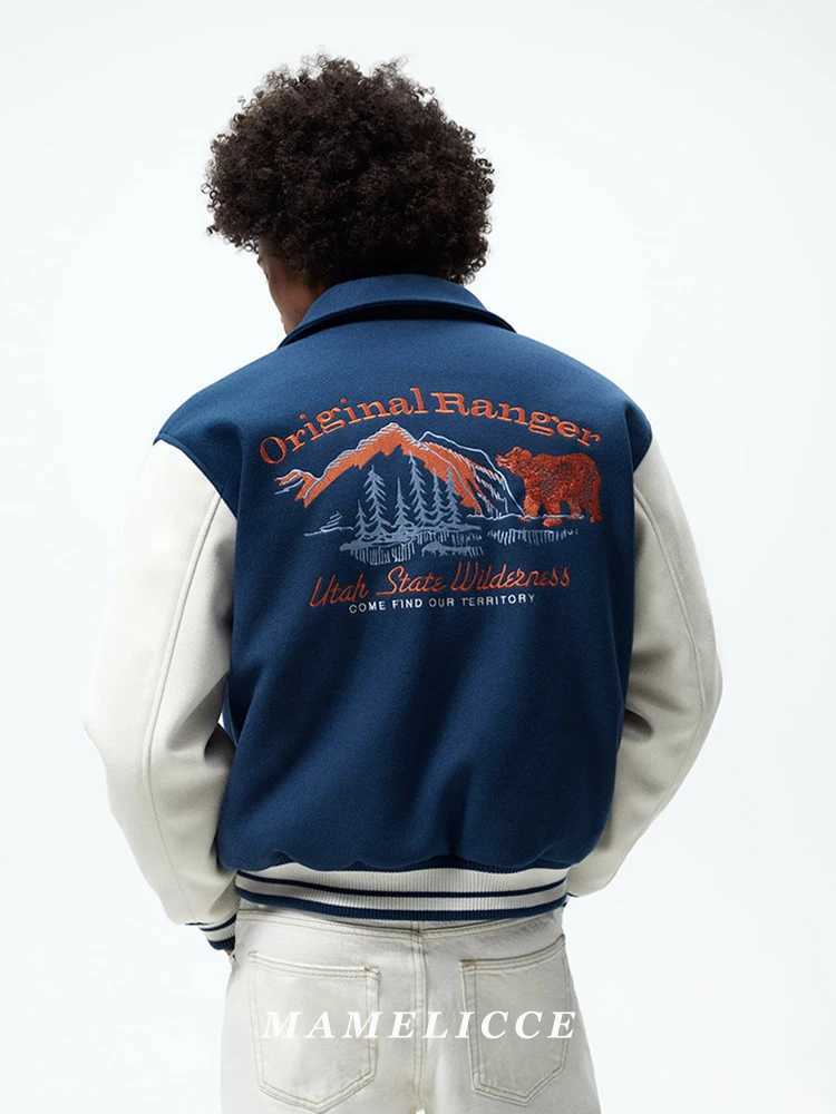 MAMELICCE Original design American vintage embroidered jacket fall and winter mens woolen clip baseball jackets Mens Clothing C260325