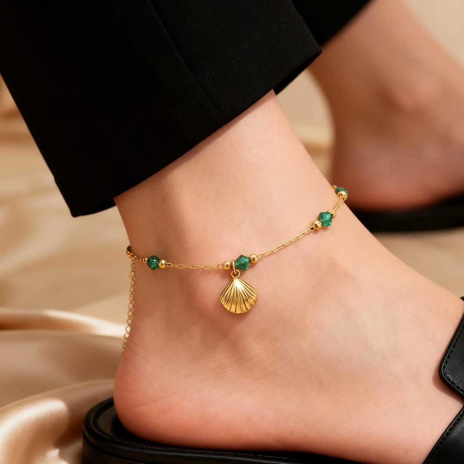 Adjustable Anklet Women Shell Gold Plated Ankle Hawaiian Beach Seashell Golden Beads Crystal Beads Foot Jewelry Gifts H260325 - view 3