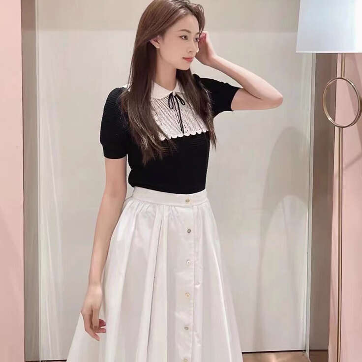 k30 2026 summer new designer doll collar lace hollow out loose and elegant short sleeved knitted top