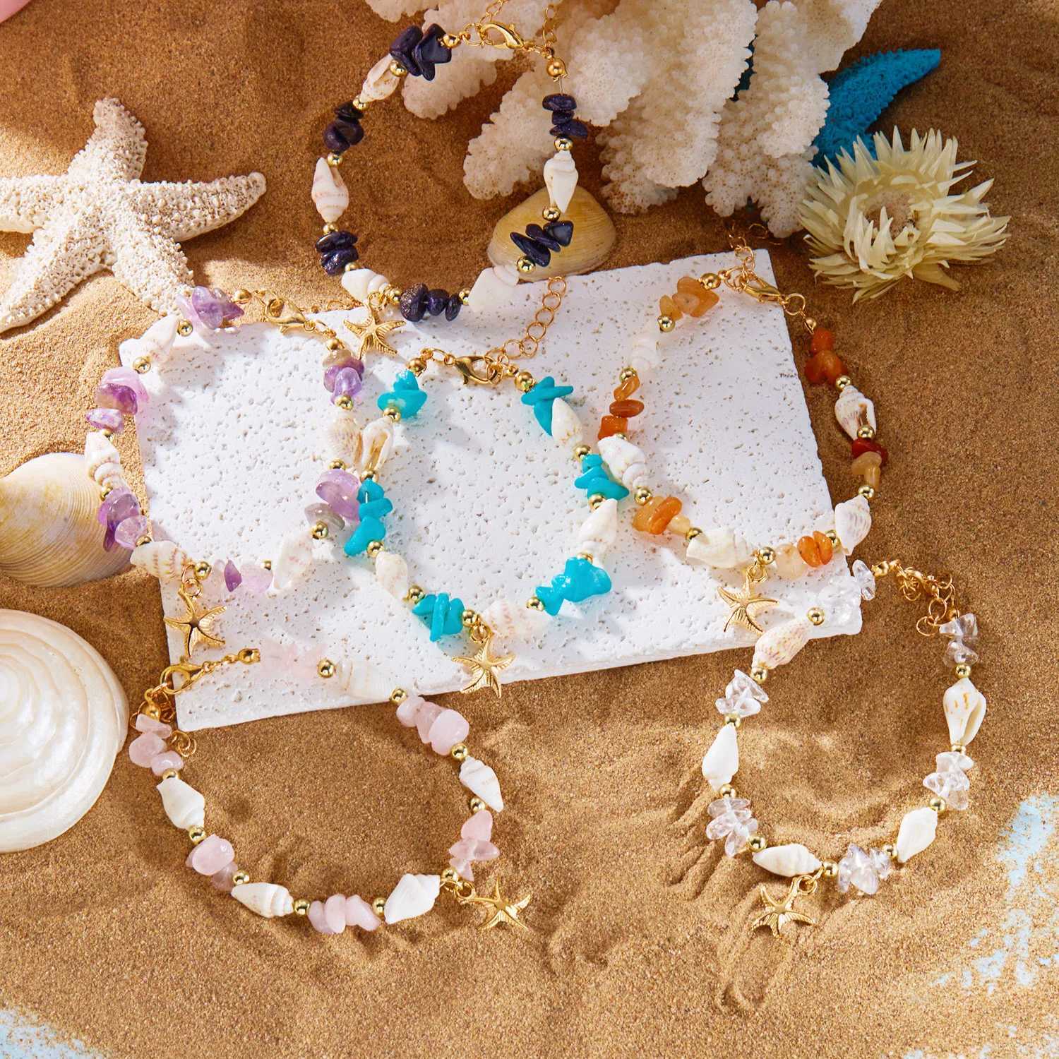 Bohemian Starfish Conch Beads For Women Handmade Irregular Stone Beaded Bangles Beach Party Friendship Jewelry Gift H260325 - view 5